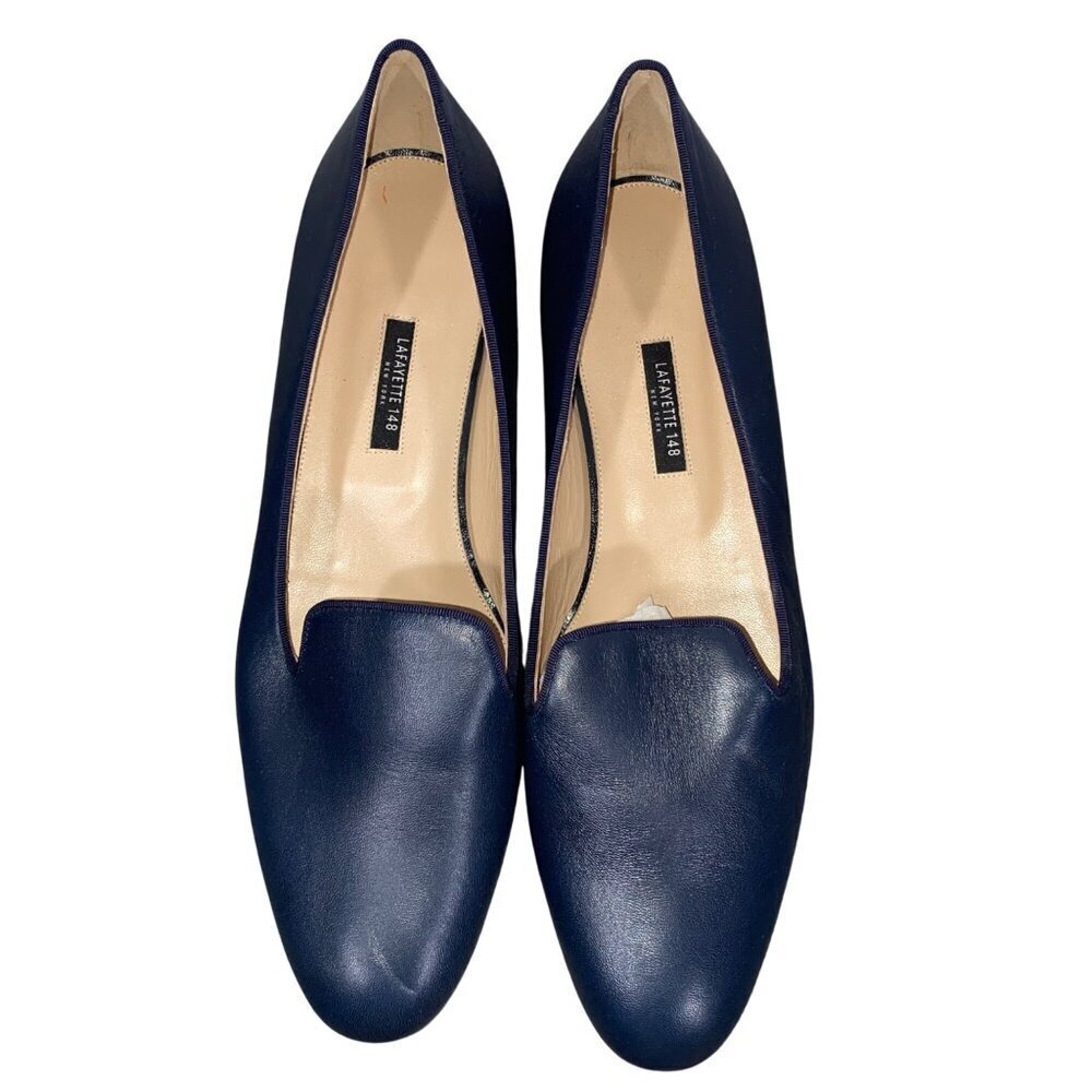Lafayette 148 New York Womens Leather Loafers Size 41 Navy Blue business casual
